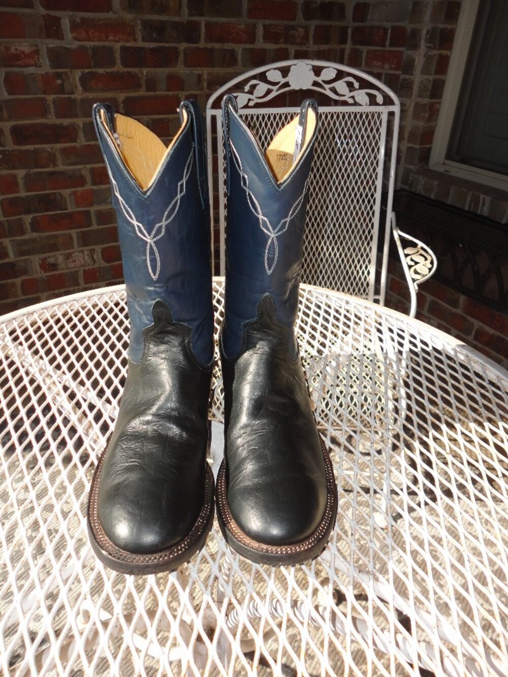 ANDERSON BEAN Men's Blue & Black Rounded Toe Leather Western Boots Size 9D